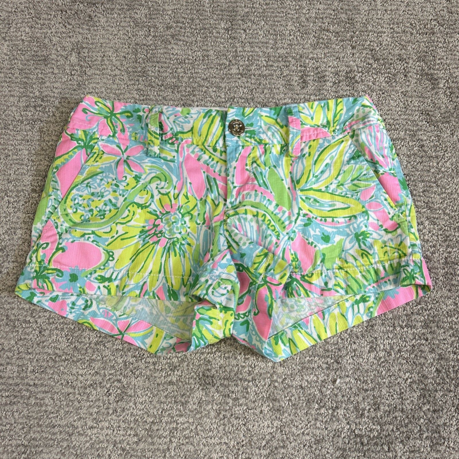 Lilly Pulitzer Walsh Shorts Womens 00 Coconut Jungle Summer Beach Pink Green